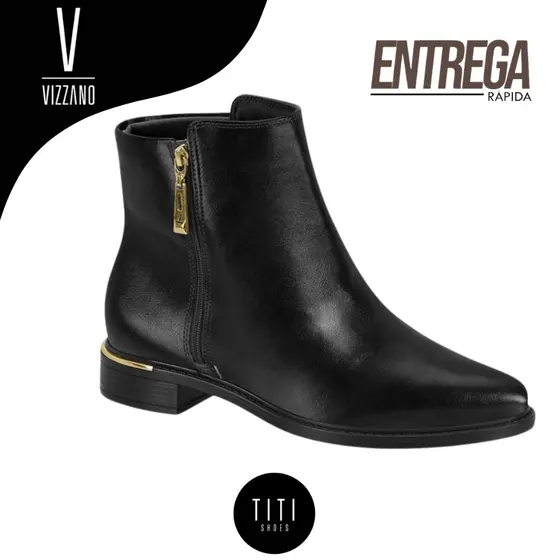 Bota Feminina Vizzano Original Cano Curto Baixo Napa Genebra Zíper Confortável Casual