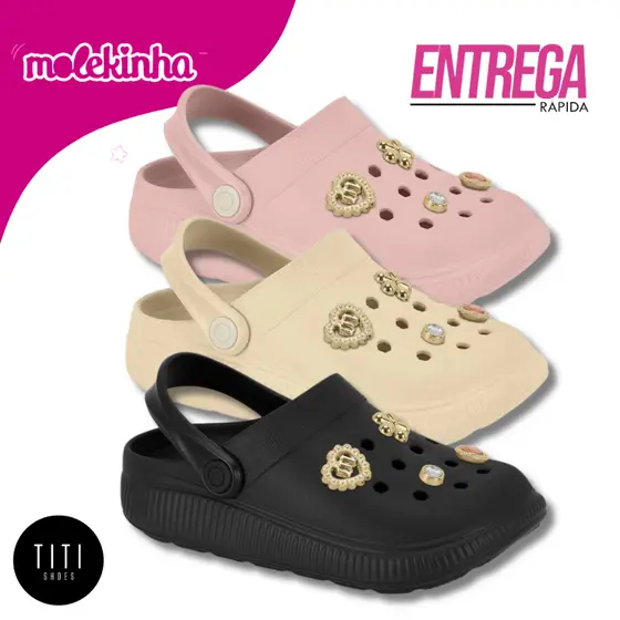 Sandalia Clog Molekinha Infantil Menina Babuche Confortavel Macia Leve Dia a Dia Original