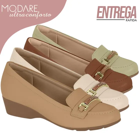 Mocassim Feminino Modare Ultraconforto Anabela Baixo 3cm Macio Joanete Trabalho Original