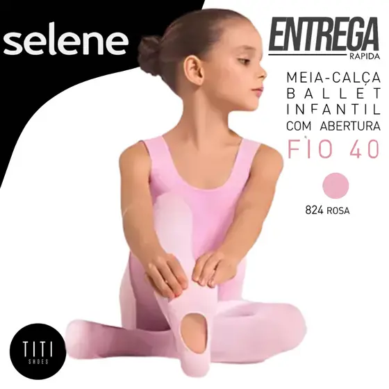Meia Calça Selene Original Infantil Rosa Com Furo No Pé Ballet Dança Fio 40 Resistente Conforto