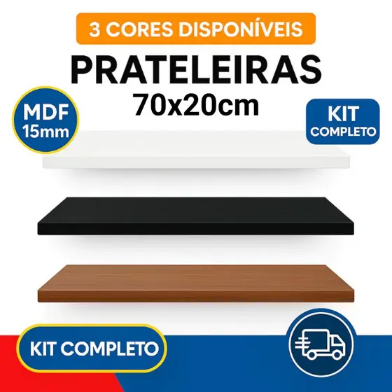 Prateleiras MDF 70x20cm Quarto Sala Banheiro Decoração Branca, Preta ou Freijó