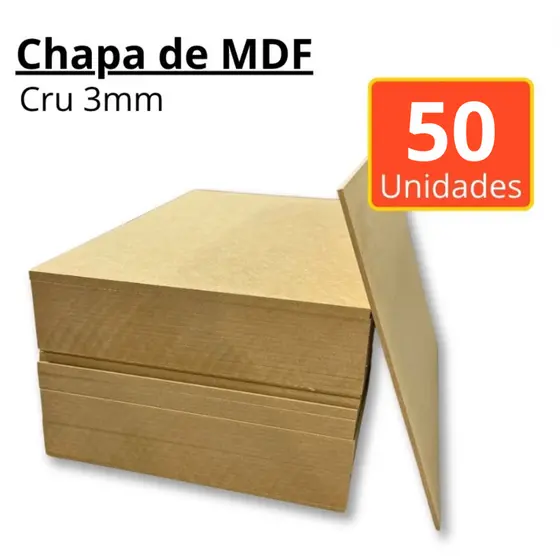 Kit 50 Chapas MDF Cru 20x28cm 3mm Placa de MDF Artesanato Decoração