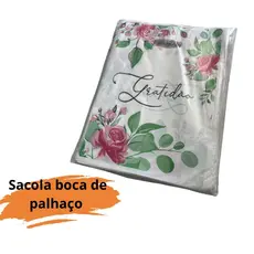 Sacola plastica boca de palhaço PERSONALIZADA - Gratidao 30x40 cm pacote com 100 unidades.
