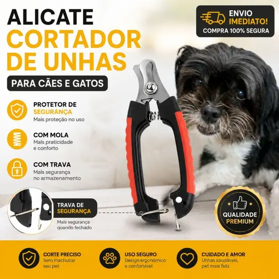 Alicate Cortador De Unhas Para Cães E Gatos Pet Com Trava Segurança Profissional Resistente E Ful