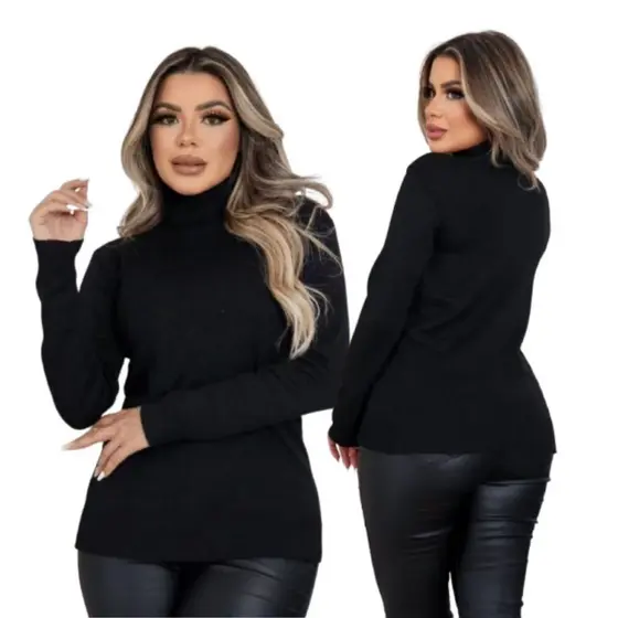 Blusa gola alta tricot feminina inverno manga longa