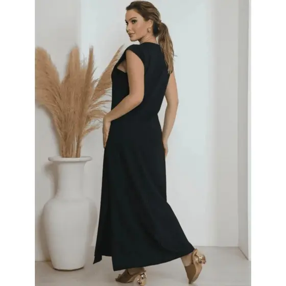 Canelado Ribaninha Vestido longo casual basico feminino ribana canelada manga muscle moda gringa preto marrom