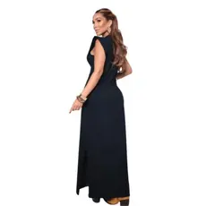 Vestido longo casual basico feminino ribana canelada manga muscle moda gringa preto marrom