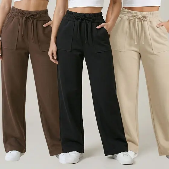 Calça Moletom Feminina Wide leg Soltinha Cintura alta Quentinha Blogueira