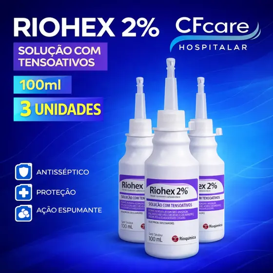 Almotolia 100ml Riohex 2% Clorexidina Degermante - Kit 1 a 3 Unidades