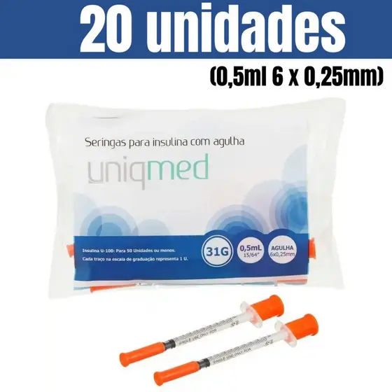 Kit 10 Ou 20 Seringas De Insulina Botox Uniqmed 31G 0,5mL Com Agulha Fixa Ultrafina 6 x 0,25mm