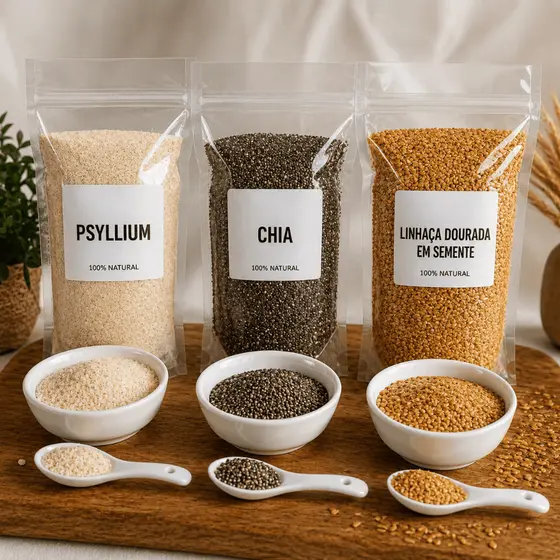 Kit Mix de Sementes Chia + Linhaça Dourada + Psyllium Fibras Low Carb Total