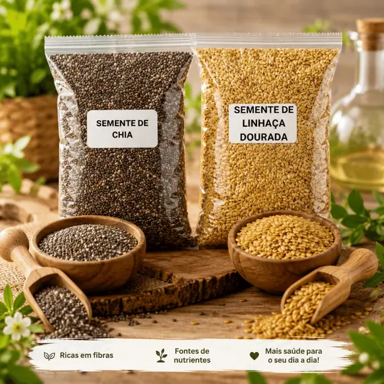 Kit Semente de Chia + Semente Linhaça Dourada Fibras Natural