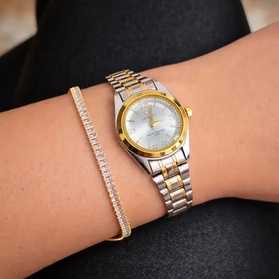 Kit Relogio Feminino Orimet Mini + Pulseira Cravejada Dourada