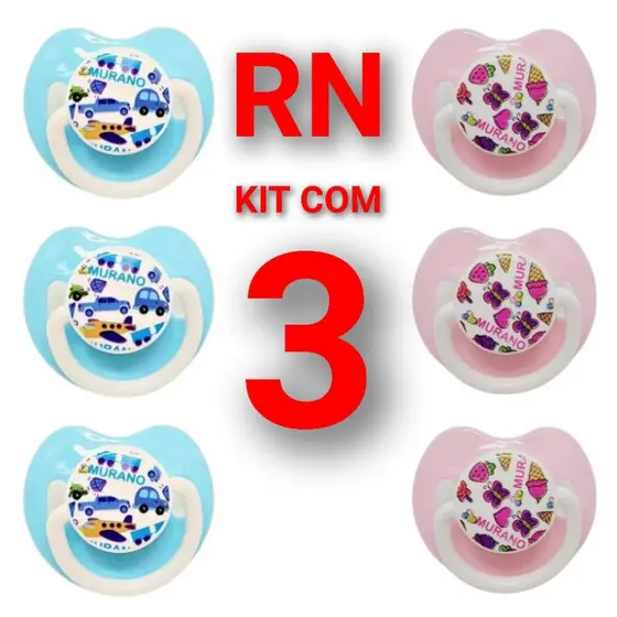 Kit com 3 Chupetas para Recém Nascido Bico Ortodôntico