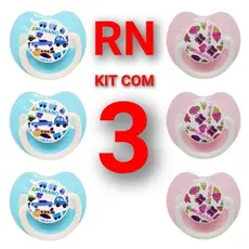 Kit com 3 Chupetas para Recém Nascido Bico Ortodôntico