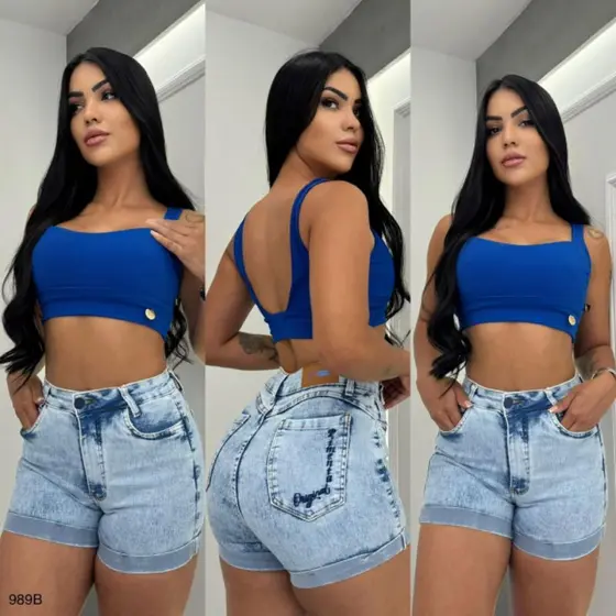 Shorts Jeans Curto Feminino com Lycra Pimenta Doce Shorts Jeans com elastano