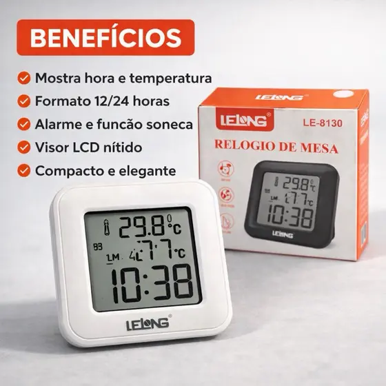 Relógio Digital de Mesa LED com Termômetro Alarme LCD LE-8130
