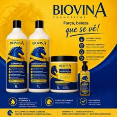 Kit Completo 4 Biovin A Cuidados Capilares 4 Produtos Shampoo 1 litro Condicionador Máscara  e Óleo