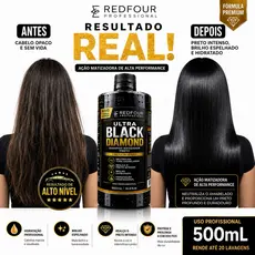 Shampoo Tonalizante Preto   Redfour Ultra Black Diamond 500mL Preto Intenso Tintura Preta Para Cabelos cobre o Branco