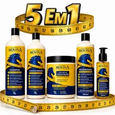 Kit Completo 1 litro Biovin A Cuidados Capilares 5 Produtos Shampoo Condicionador Máscara Progressiva e Óleo