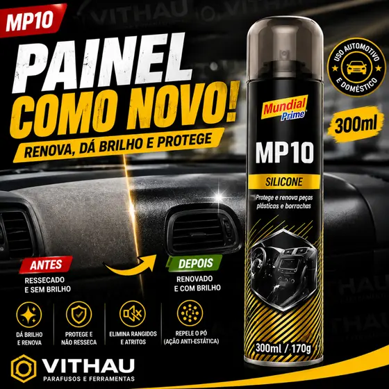 Silicone Spray MP10 Mundial Prime 300ml Lubrificante Protege Painéis Borrachas Plásticos Couro