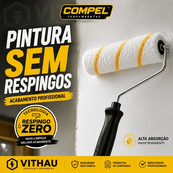 Rolo de Lã Antirrespingo Respingo Zero Compel 5cm 9cm 15cm Pintura