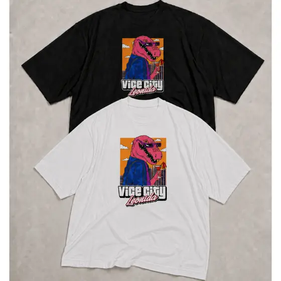 Camiseta Oversized GTA 6 Vice City Crocodilo Rosa Jogo Lançamento Camisa
