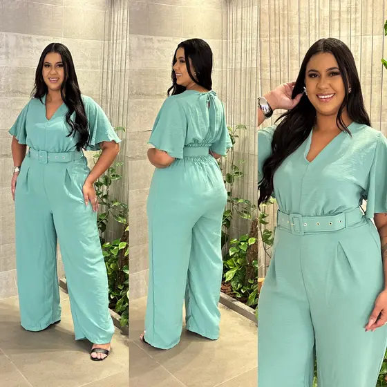Macacão Feminino Longo Com manga Plus Size
