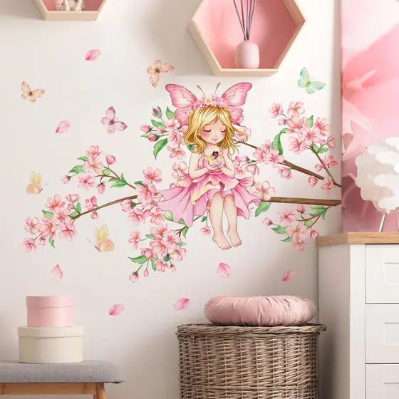 Rosa flor menina adesivo de parede sala estar quarto fundo decoração da parede auto-adesivo adesivo de parede