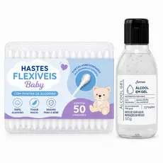 Kit Coto Umbilical Cotonete Hastes de Segurança Anti Germes Bebê Limpeza do Coto e Ouvidos com Segurança
