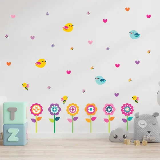 Adesivo de Parede Infantil Jardim Flores Quarto Criança - 070ir