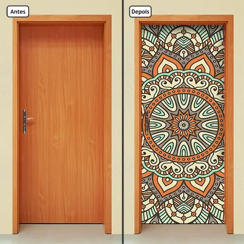 Adesivo Decorativo de Porta Parede Vidro Mandala Mandalas Abstrato Geométrico Casa Sala Quarto