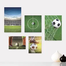 Kit 5 Quadros Decorativos Placas - Futebol - Campo - Bola - Jogador - Esportes Casa Quarto Sala - 161ktpl5