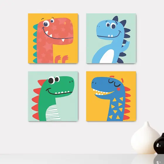 Kit 4 Quadros Decorativos Dino Dinossauros Astronauta Infantil Bebe Baby Quarto Menino Menina Placas - 0062ktpl4