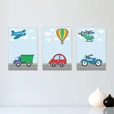 Kit 3 Quadros Decorativos Carrinhos Infantil Quarto Menino Bebe Placas Decorativas  - 0115ktpl