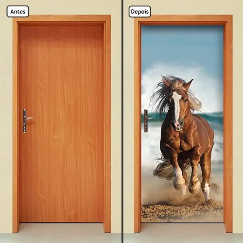 Adesivo Decorativo de Porta Parede Vidro Cavalo Cavalos Animais Estábulo Casa Sala Quarto