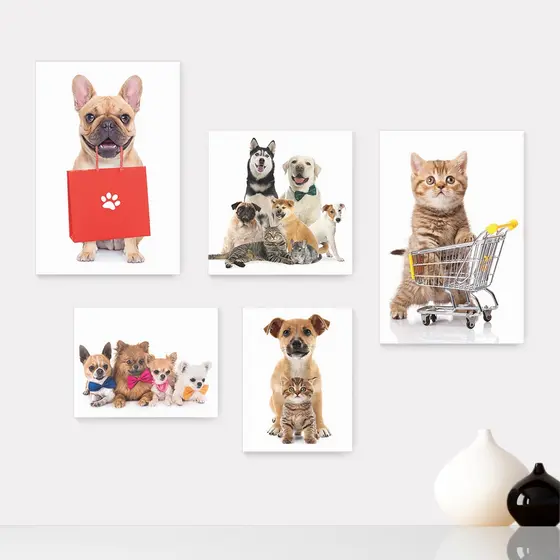 Kit 5 Quadros Decorativos Placas - Pet Shop - Gatos - Cachorros - Animais - Veterinário Casa Quarto Sala - 259ktpl5
