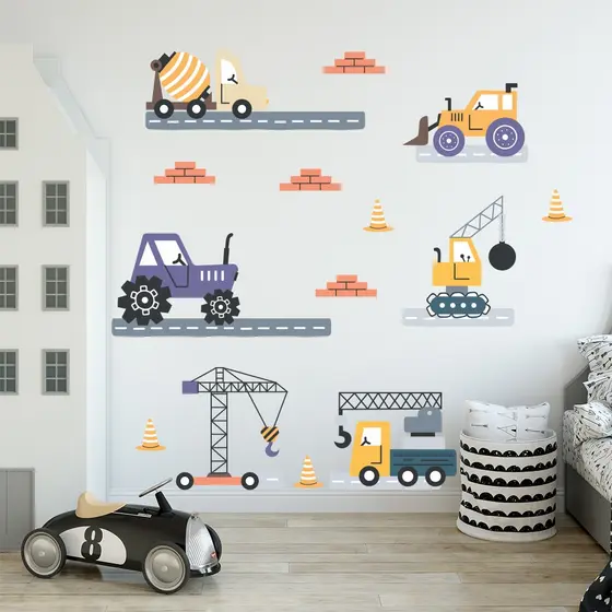 Adesivo de Parede Infantil Construção Caminhões Quarto Menino Menina - 416ir
