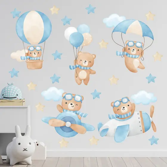 Adesivo de Parede Infantil Ursinhos  Azul Quarto Menino - 453ir