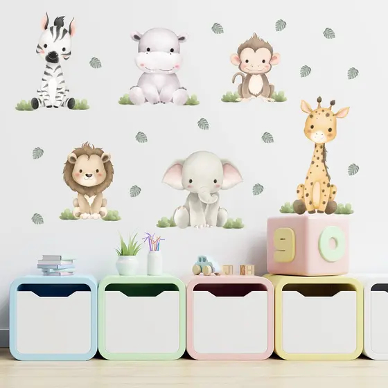 Adesivo de Parede Infantil Safari Animais Quarto Menino Menina - 421ir