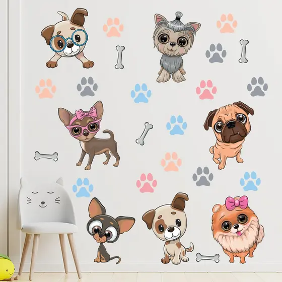 Adesivo de Parede Infantil Cachorrinhos Quarto Menino Menina - 429ir