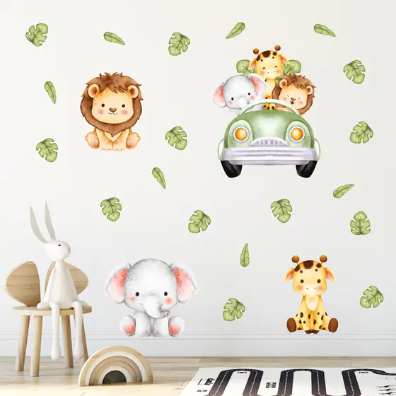 Adesivo Decorativo de Parede Infantil Safari Animais Quarto Bebê Menino Menina Criança Aquarela - 266ir