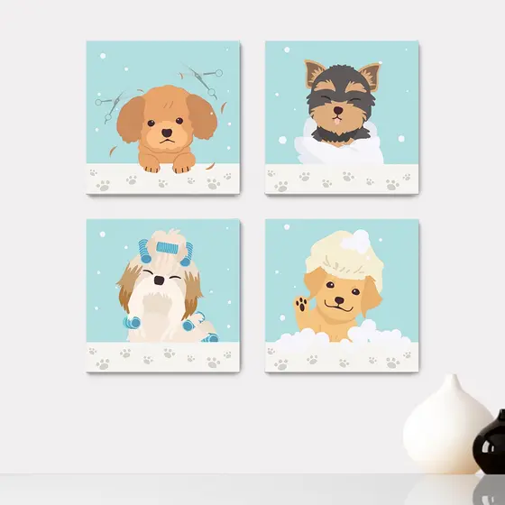 Kit 4 Quadros Decorativos Pet Shop Veterinário Cachorros Banho Placas - 0049ktpl4