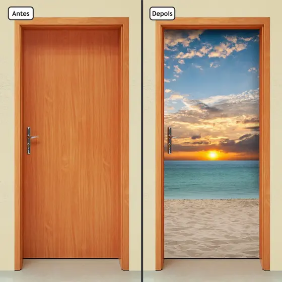 Adesivo Decorativo de Porta Parede Vidro Sala Cozinha Banheiro Casa Decoração Praia Pôr Do Sol Mar Natureza Paisagem