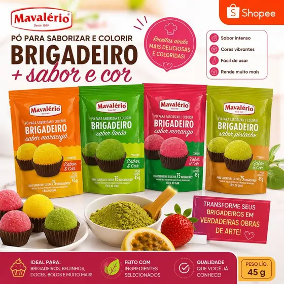 4 Pó para Saborizar e Colorir Brigadeiro Mavalério 45g Lancamento