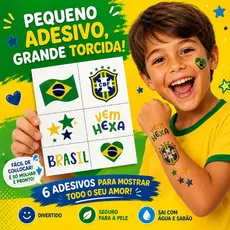 12 Adesivos Tatuagem Temporária Brasil Infantil Copa Seleção Fácil Aplicar