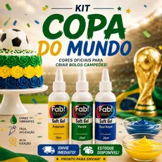 Kit 3 Corantes Copa da Fab 25g Softgel com Cores Vibrantes para Chantilly Bolo e Confeitaria