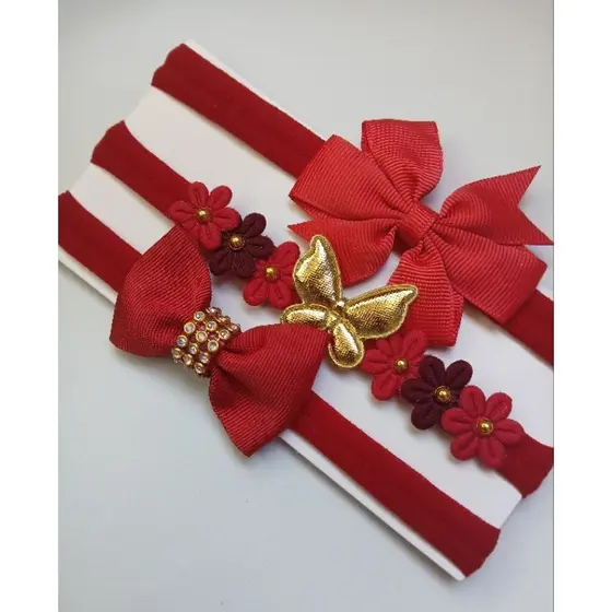 Kit Trio de Faixas Baby Luxo/ Faixa de Cabelo para bebê com aplique de strass e pérolas.