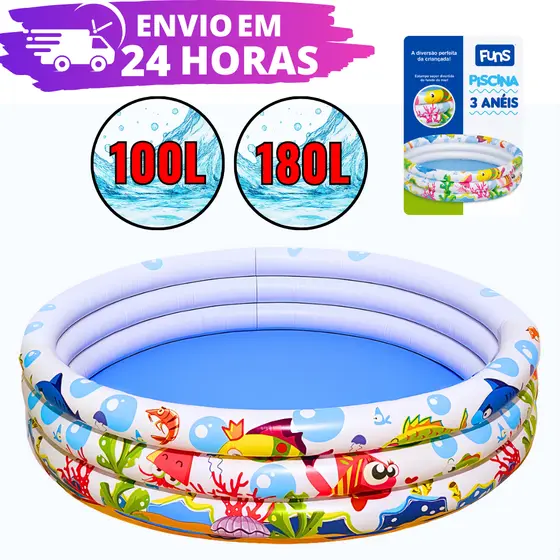 Piscina Infantil 3 Anéis 100 E 180 Litros Inflável Para Água e Bolinhas