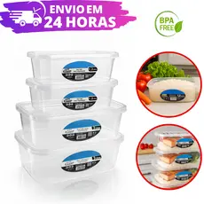 Kit 4 Potes Transparente 1,2 L E 3,0 L PRESIDIO Retangular REFORÇADO